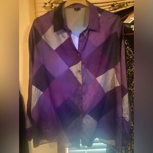 Purple Toned Block Color Style Button Down Top, Size 3XL